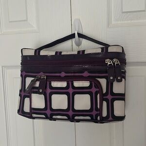 Sonia Kashuk travel bag double zippers train case top handle purple geometric